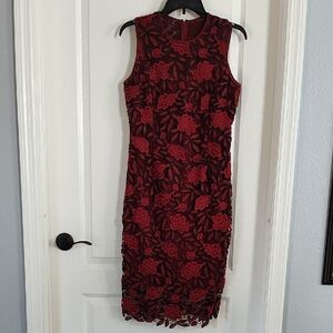 White House Black Market Burgundy Floral Lace Midi Dress